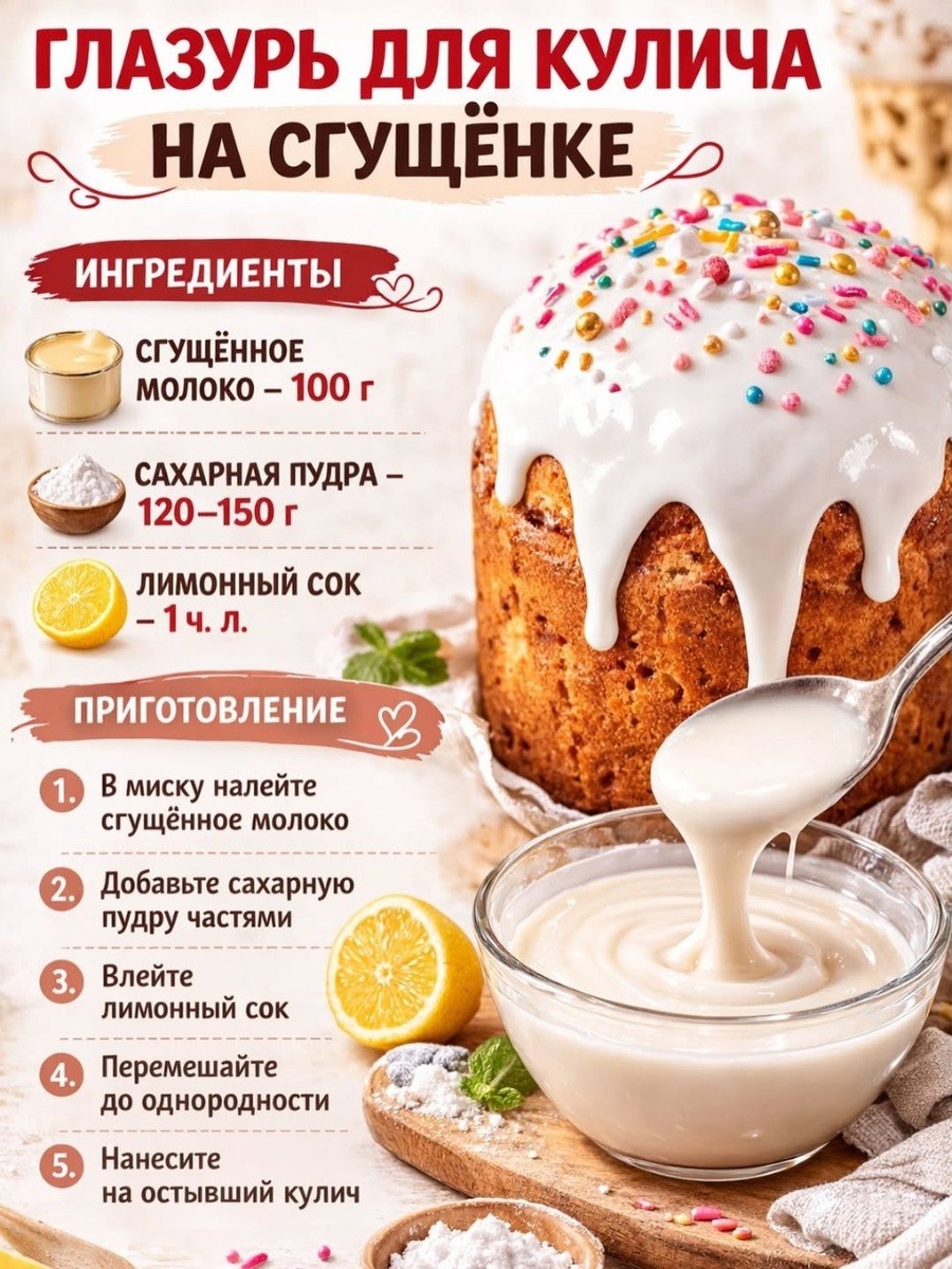 Идеальная глазурь для кулича на сгущёнке: секреты блестящего результата