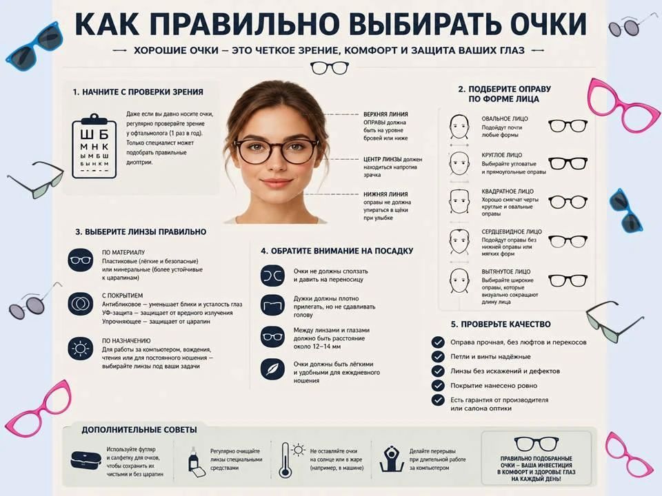 О том, как правильно выбрать очки читайте в нашей инфографике