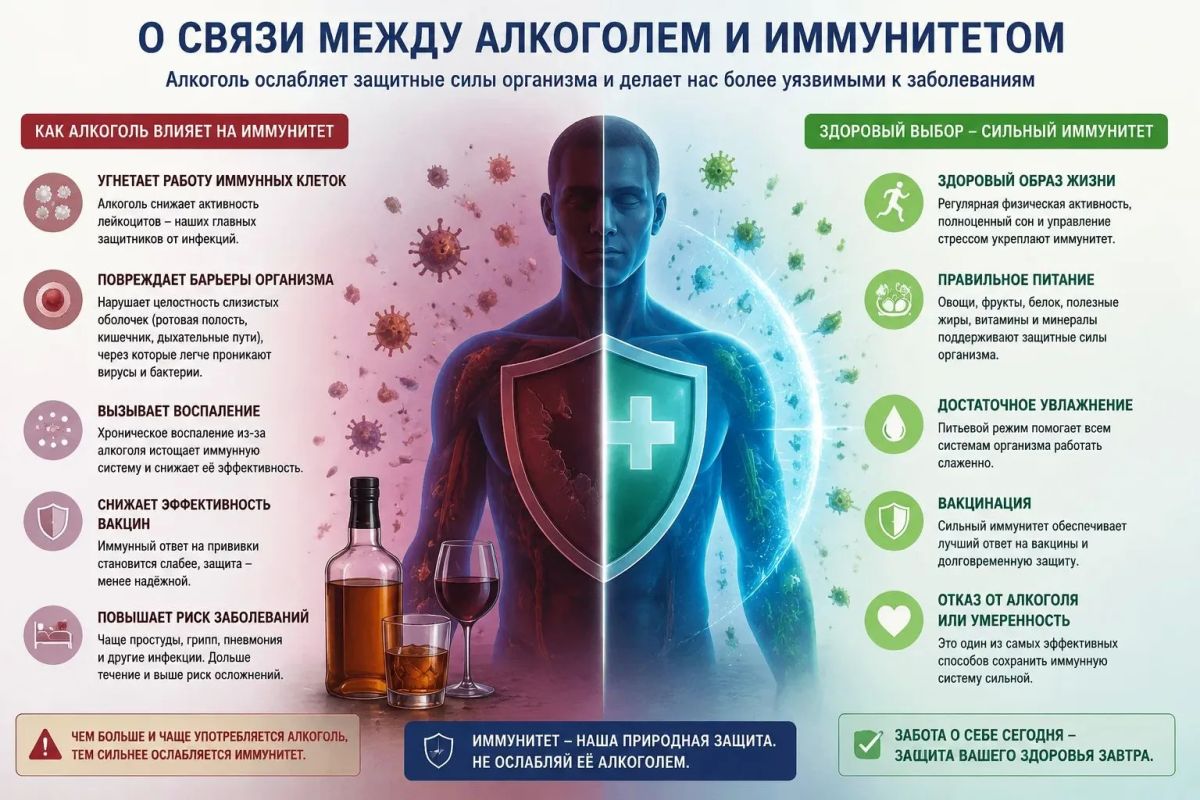 Уважаемые подписчики, сегодня расскажем о связи между алкоголем и иммунитетом