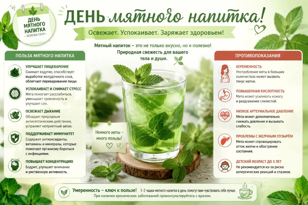 Уважаемые подписчики, сегодня отмечается День мятного напитка