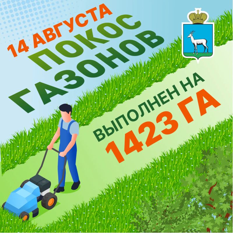 Покос газонов. В Самаре продолжается сезонный покос травы