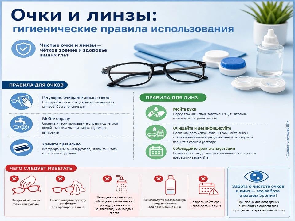 Уважаемые подписчики, сегодня расскажем вам о гигиенических правилах использования очков и линз