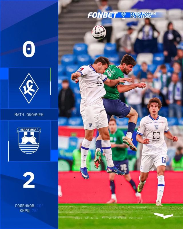 «Крылья Советов» проиграли «Балтике» в Кубке России со счетом 0:2