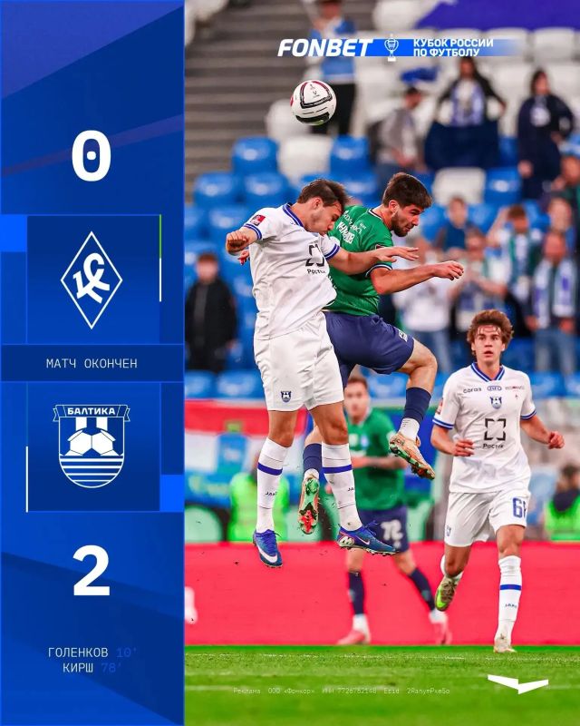 «Крылья Советов» проиграли «Балтике» в Кубке России со счетом 0:2