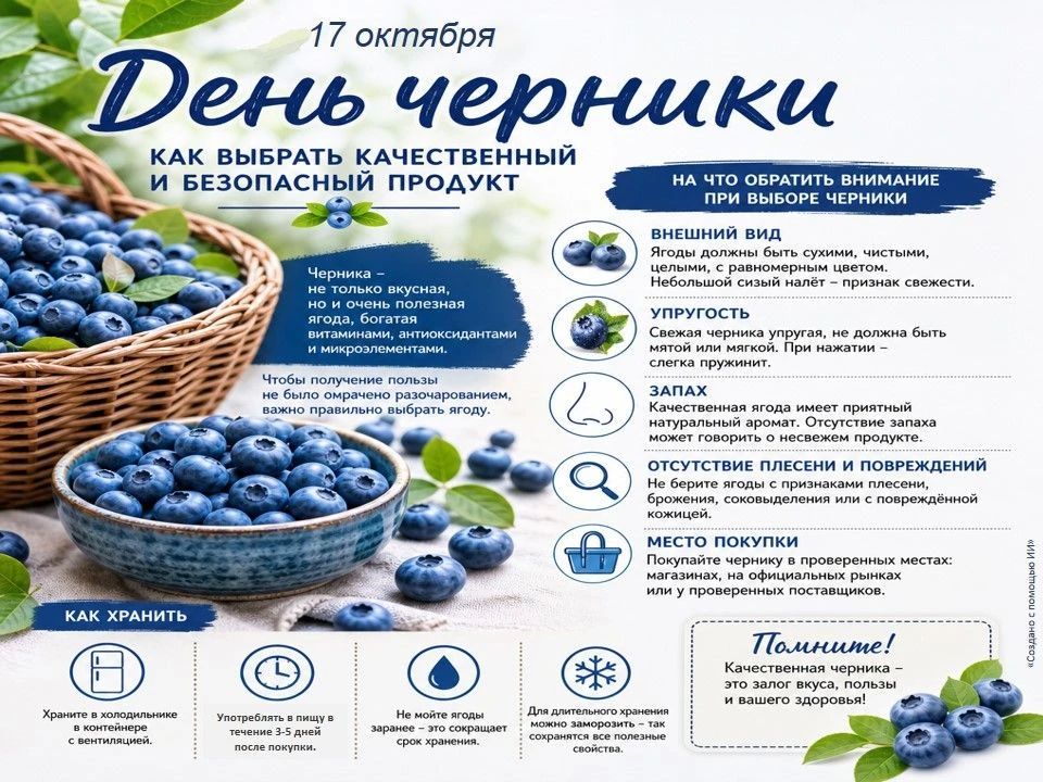 17 октября - День черники. Как выбрать качественный и безопасный продукт? Об этом читайте в нашей карточке
